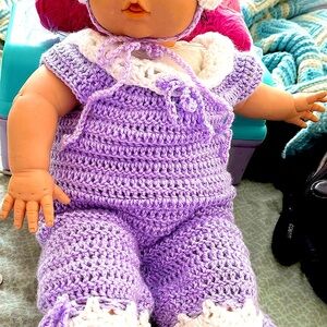 Crocheted baby girl 3 piece romper set